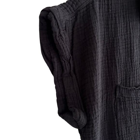Beach Lunch Lounge Sz L Black Cotton Gauze Romper Drawstring Buttons Pockets - Picture 4 of 13